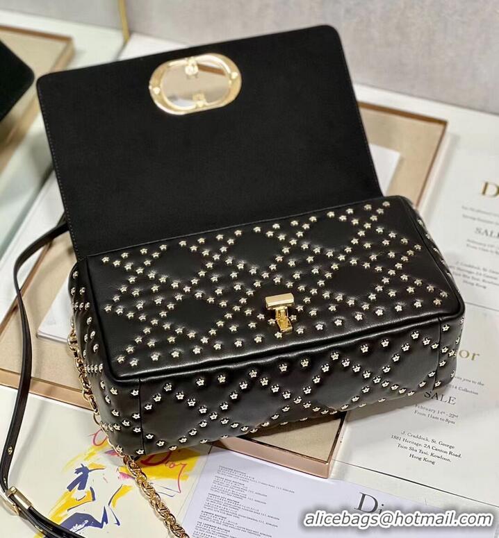 Original Cheap DIOR CARO MACROCANNAGE POUCH Macrocannage Calfskin with Star Motif C3136 black&gold