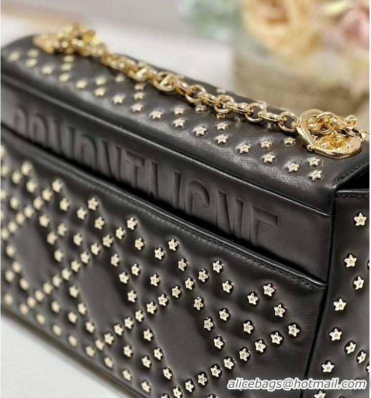 Original Cheap DIOR CARO MACROCANNAGE POUCH Macrocannage Calfskin with Star Motif C3136 black&gold