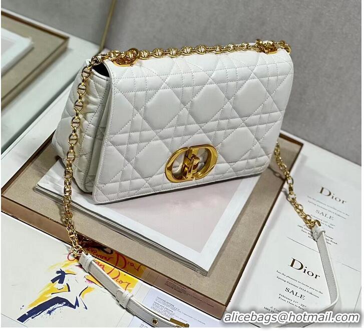 Promotional LARGE DIOR CARO BAG Supple Cannage Calfskin C3155 white&gold