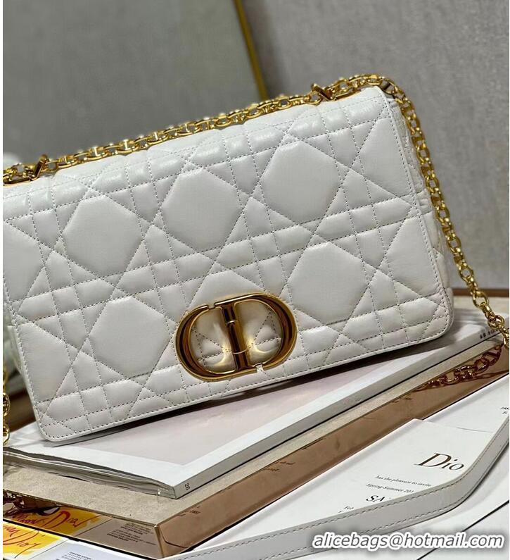 Promotional LARGE DIOR CARO BAG Supple Cannage Calfskin C3155 white&gold