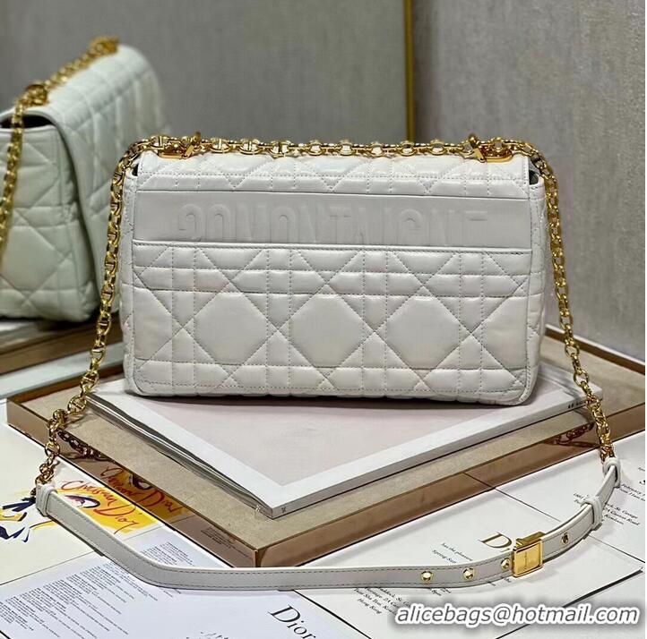 Promotional LARGE DIOR CARO BAG Supple Cannage Calfskin C3155 white&gold