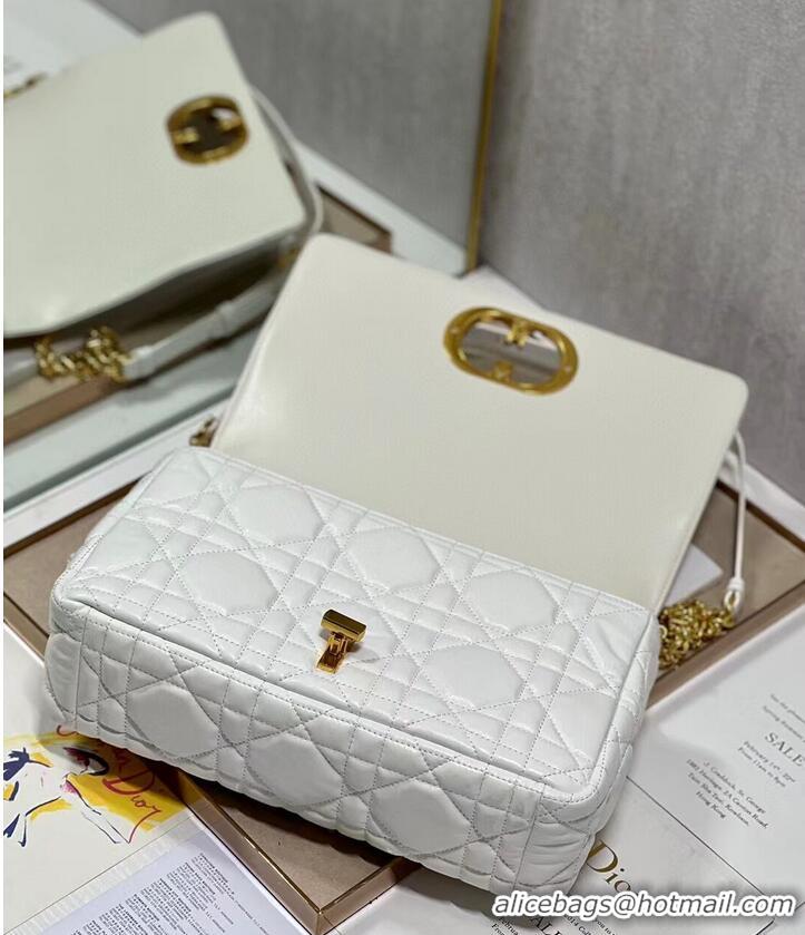 Promotional LARGE DIOR CARO BAG Supple Cannage Calfskin C3155 white&gold