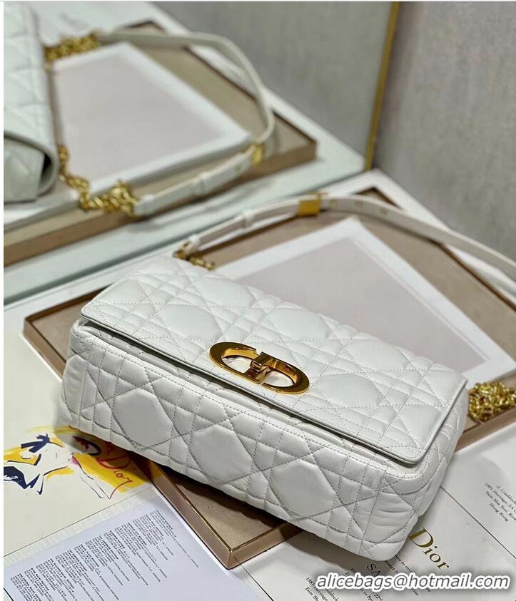 Promotional LARGE DIOR CARO BAG Supple Cannage Calfskin C3155 white&gold