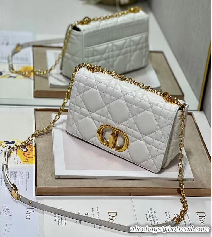 Fashion Luxury MEDIUM DIOR CARO BAG Supple Cannage Calfskin M9242U white&gold