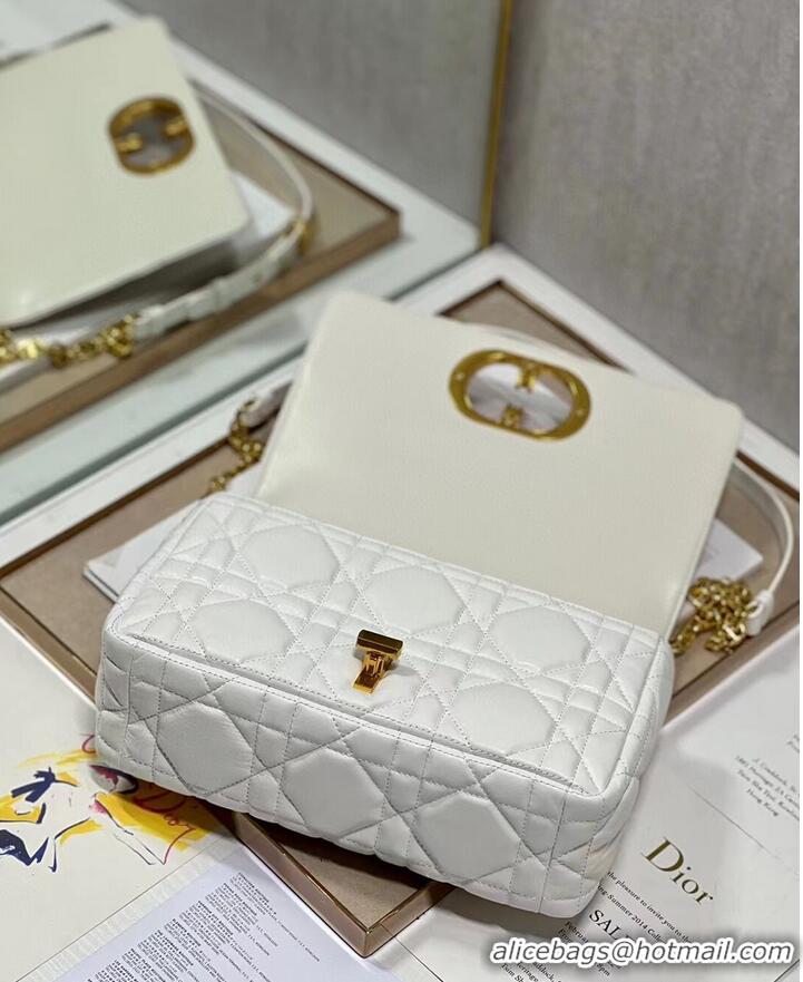 Fashion Luxury MEDIUM DIOR CARO BAG Supple Cannage Calfskin M9242U white&gold