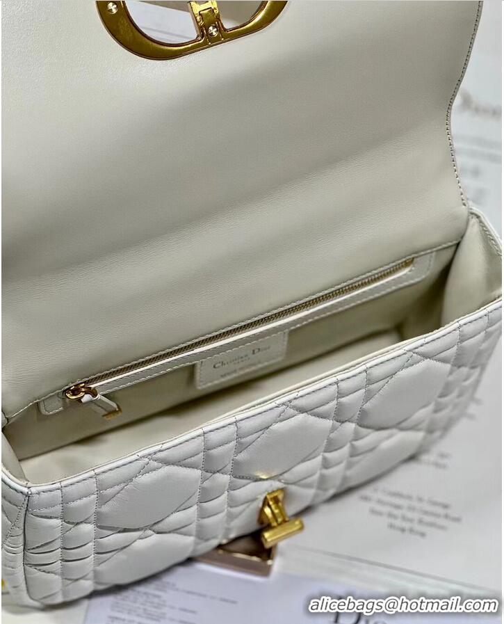 Fashion Luxury MEDIUM DIOR CARO BAG Supple Cannage Calfskin M9242U white&gold