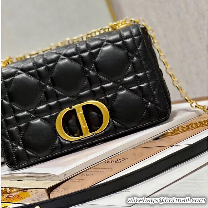 Free Shipping MEDIUM DIOR CARO BAG Supple Cannage Calfskin M9242U black&gold