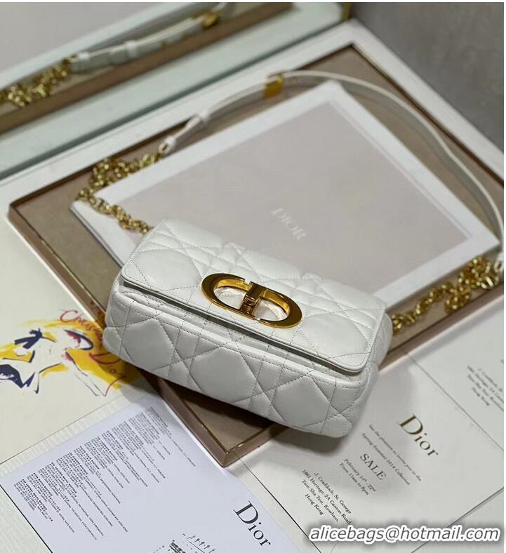 Good Quality SMALL DIOR CARO BAG Supple Cannage Calfskin M9241U white&gold