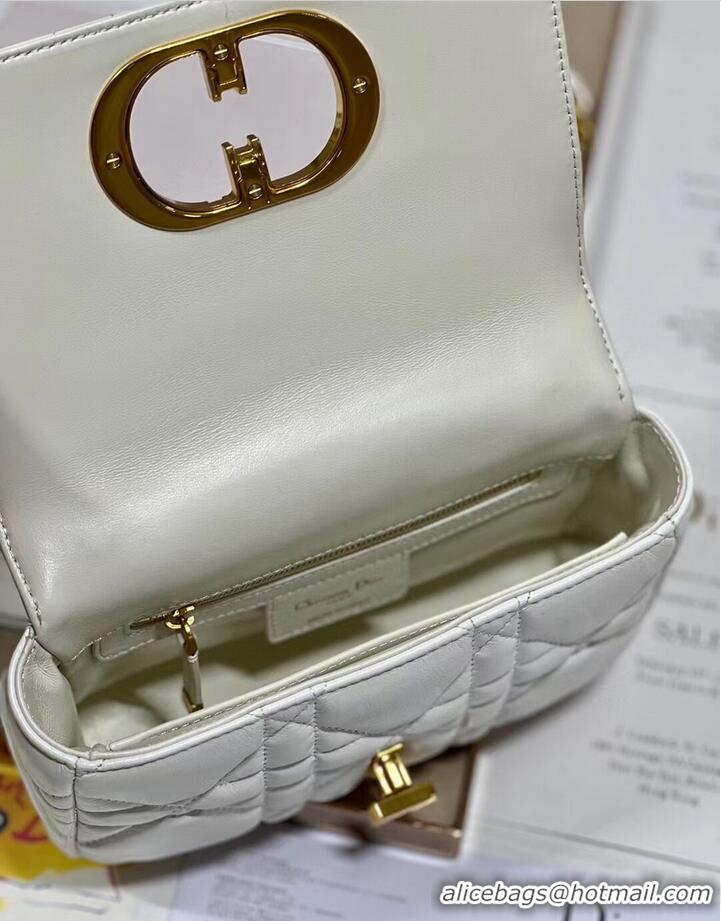 Good Quality SMALL DIOR CARO BAG Supple Cannage Calfskin M9241U white&gold