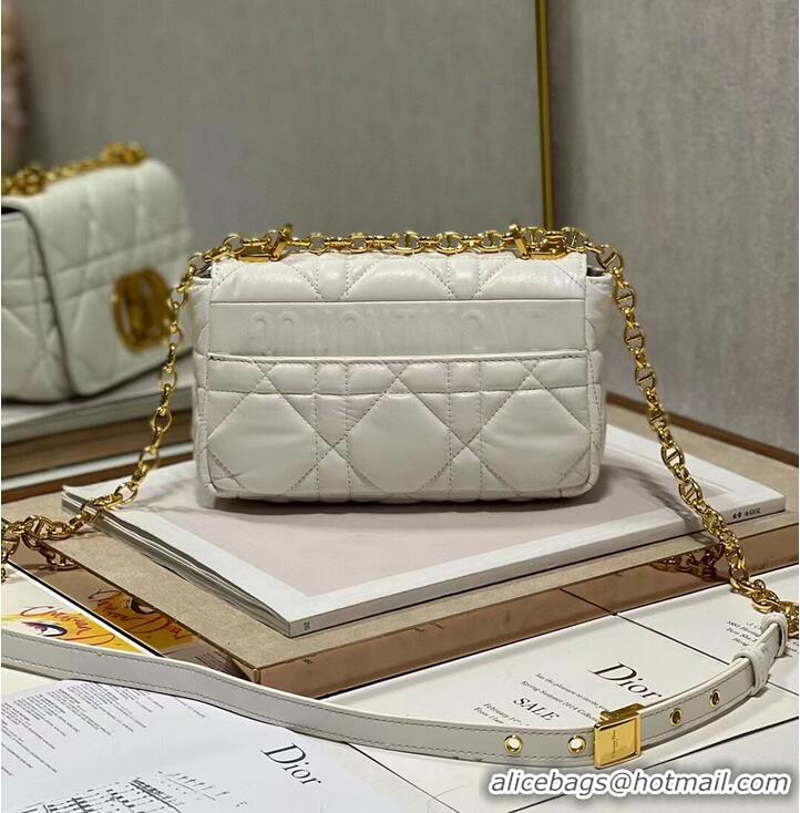 Good Quality SMALL DIOR CARO BAG Supple Cannage Calfskin M9241U white&gold