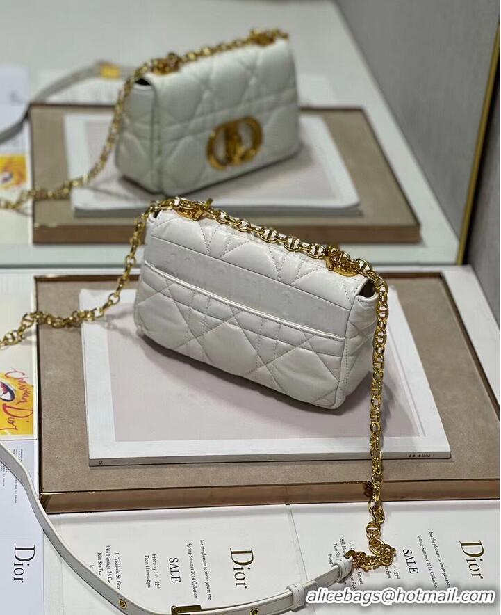 Good Quality SMALL DIOR CARO BAG Supple Cannage Calfskin M9241U white&gold