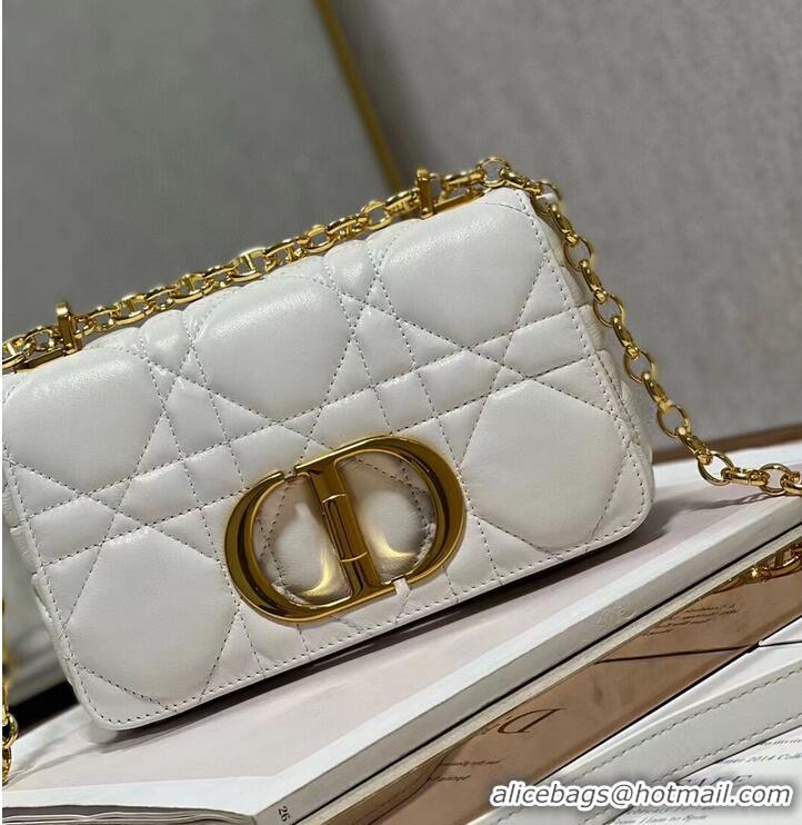 Good Quality SMALL DIOR CARO BAG Supple Cannage Calfskin M9241U white&gold