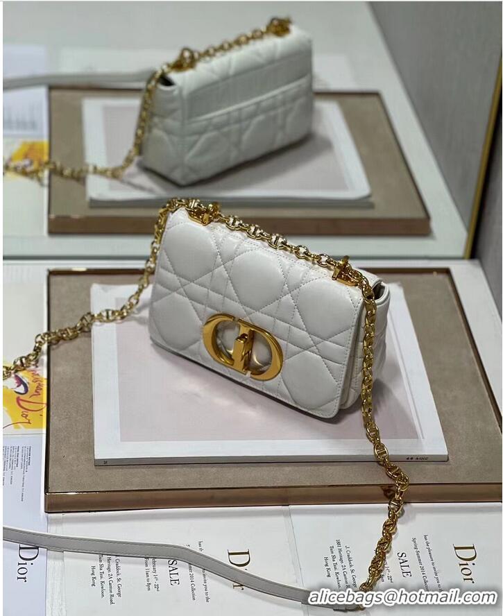 Good Quality SMALL DIOR CARO BAG Supple Cannage Calfskin M9241U white&gold