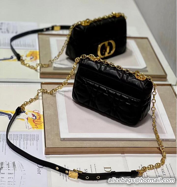 Grade Quality SMALL DIOR CARO BAG Supple Cannage Calfskin M9241U black&gold