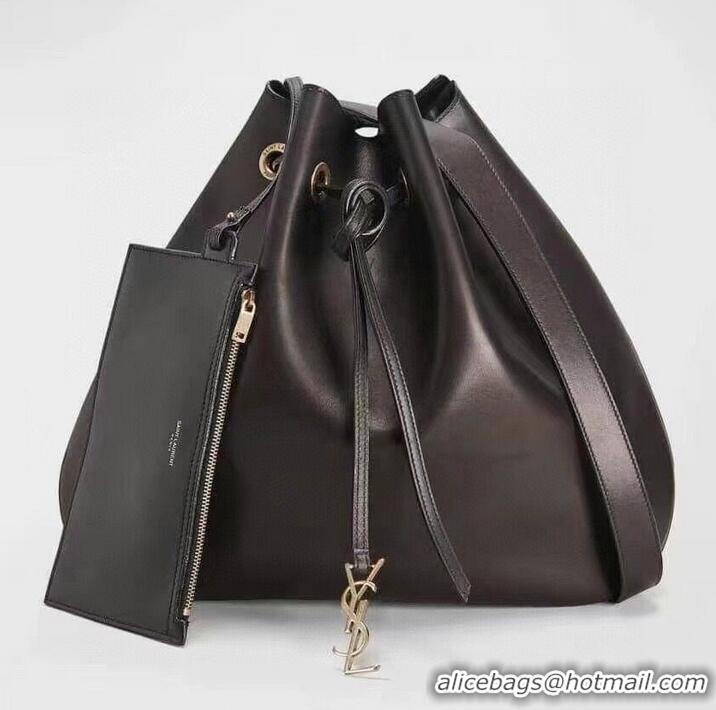 Classic Grade SAINT LAUREN PARIS VII LARGE FLAT HOBO BAG IN SMOOTH LEATHER 697941 black