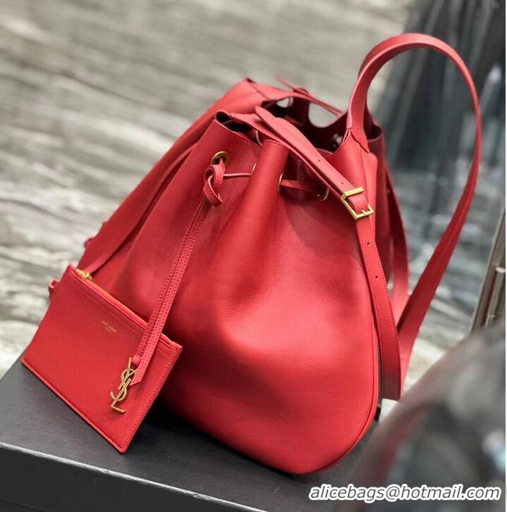 Classic Specials SAINT LAUREN PARIS VII LARGE FLAT HOBO BAG IN SMOOTH LEATHER 697941 red