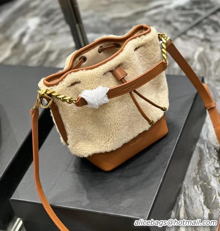 Top Design SAINT LAURENT DRAWSTRING IN SHINY LEATHER Y666407 brown