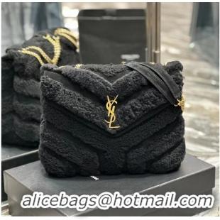 Top Quality SAINT LAURENT LOULOU CHAIN BAG IN QUILTED Y Lambhair 487216 BLACK