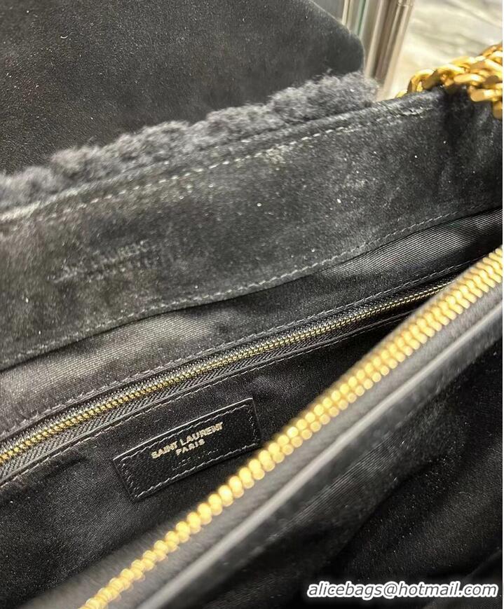 Top Quality SAINT LAURENT LOULOU CHAIN BAG IN QUILTED Y Lambhair 487216 BLACK