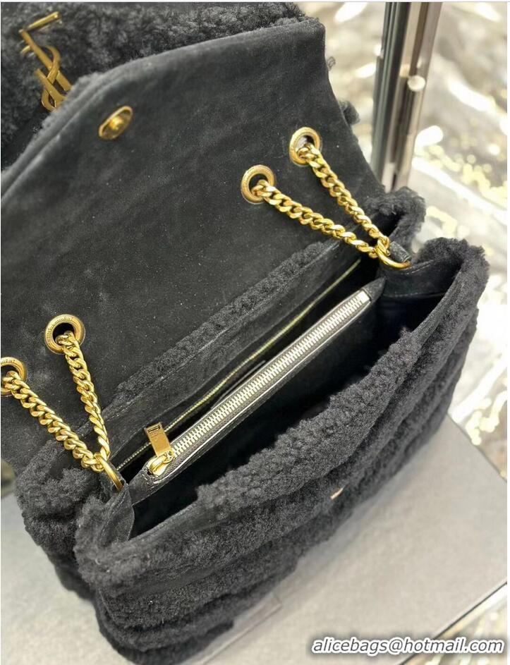 Top Quality SAINT LAURENT LOULOU CHAIN BAG IN QUILTED Y Lambhair 487216 BLACK