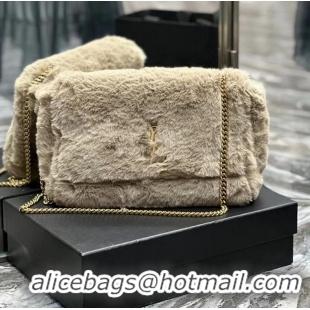 Good Quality SAINT LAUREN KATE MEDIUM CHAIN BAG IN GRAIN DE POUDRE EMBOSSED rabbit s hair Y755384 gray