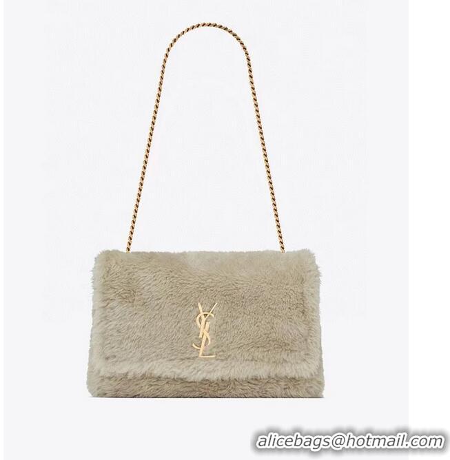 Good Quality SAINT LAUREN KATE MEDIUM CHAIN BAG IN GRAIN DE POUDRE EMBOSSED rabbit s hair Y755384 gray