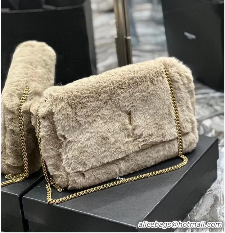 Good Quality SAINT LAUREN KATE MEDIUM CHAIN BAG IN GRAIN DE POUDRE EMBOSSED rabbit s hair Y755384 gray