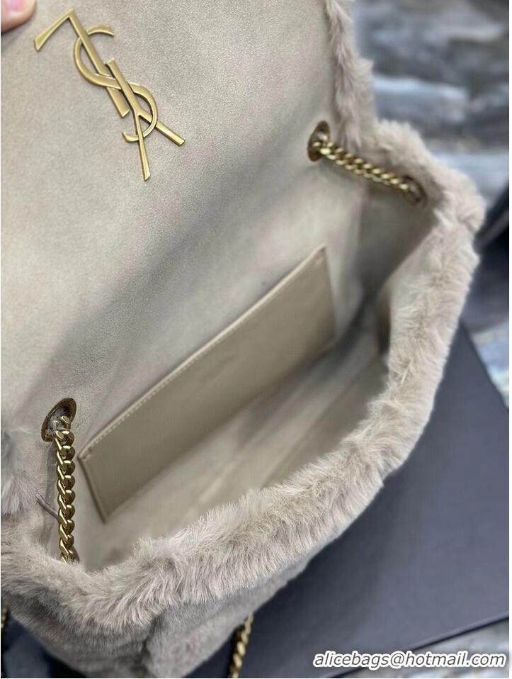 Good Quality SAINT LAUREN KATE MEDIUM CHAIN BAG IN GRAIN DE POUDRE EMBOSSED rabbit s hair Y755384 gray