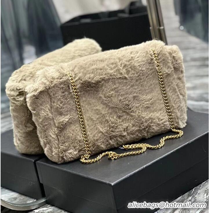 Good Quality SAINT LAUREN KATE MEDIUM CHAIN BAG IN GRAIN DE POUDRE EMBOSSED rabbit s hair Y755384 gray