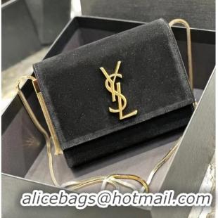 Top Quality SAINT LAUREN KATE MINI SUPPLE/REVERSIBLE CHAIN BAG IN SUEDE AND LEATHER Y791122 BLACK