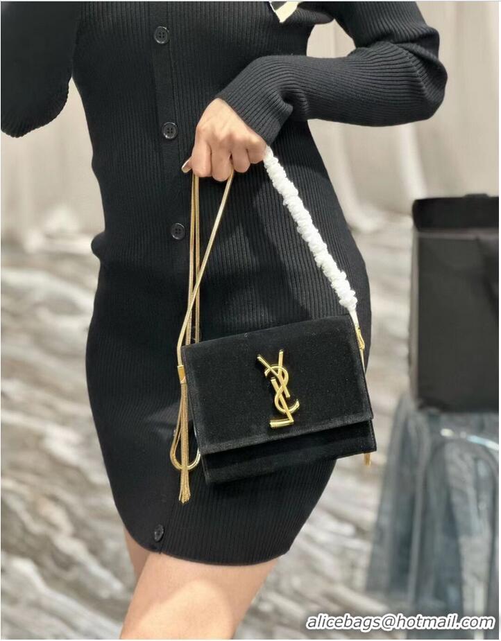 Top Quality SAINT LAUREN KATE MINI SUPPLE/REVERSIBLE CHAIN BAG IN SUEDE AND LEATHER Y791122 BLACK