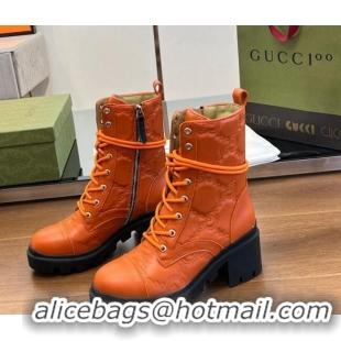 Sophisticated Gucci GG Matelasse Leather Lace-up Ankle Boot Orange 120237