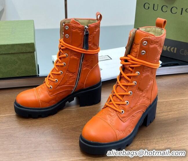 Sophisticated Gucci GG Matelasse Leather Lace-up Ankle Boot Orange 120237