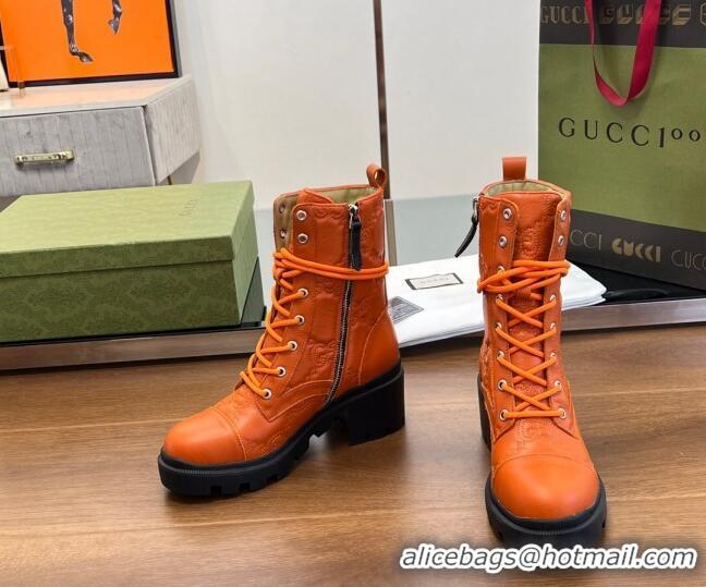 Sophisticated Gucci GG Matelasse Leather Lace-up Ankle Boot Orange 120237