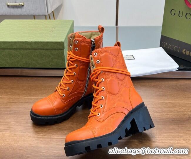 Sophisticated Gucci GG Matelasse Leather Lace-up Ankle Boot Orange 120237