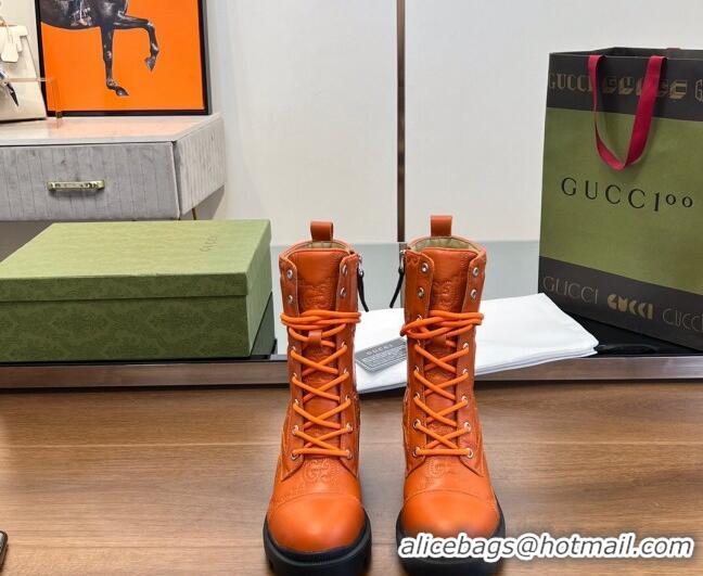 Sophisticated Gucci GG Matelasse Leather Lace-up Ankle Boot Orange 120237