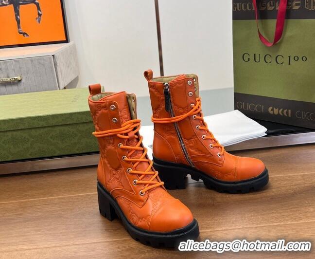 Sophisticated Gucci GG Matelasse Leather Lace-up Ankle Boot Orange 120237