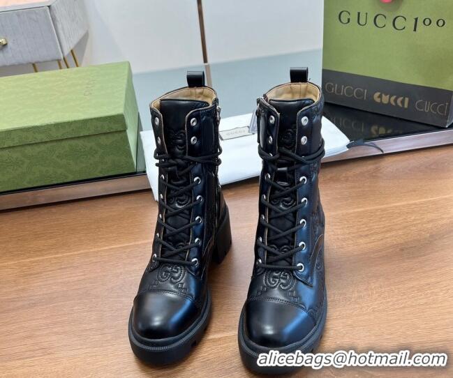 Grade Gucci GG Matelasse Leather Lace-up Ankle Boot Black 120238