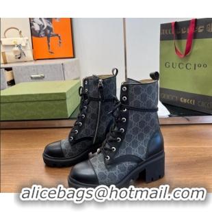 Duplicate Gucci GG Canvas Lace-up Ankle Boot Black 120239