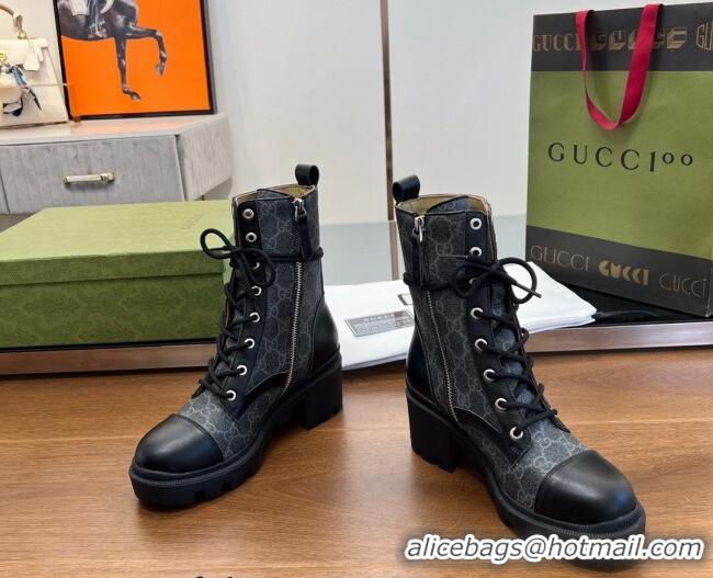 Duplicate Gucci GG Canvas Lace-up Ankle Boot Black 120239