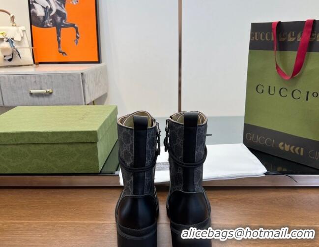 Duplicate Gucci GG Canvas Lace-up Ankle Boot Black 120239