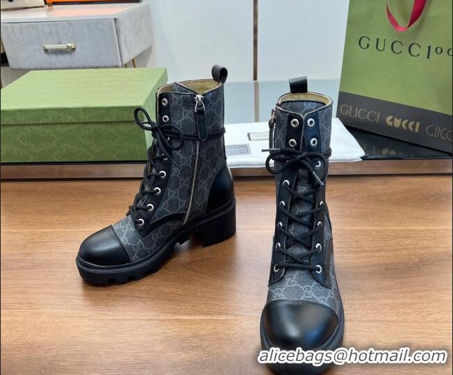 Duplicate Gucci GG Canvas Lace-up Ankle Boot Black 120239