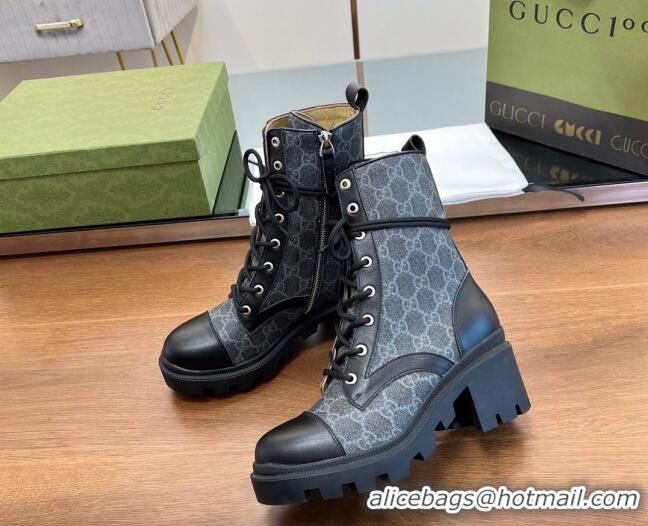 Duplicate Gucci GG Canvas Lace-up Ankle Boot Black 120239