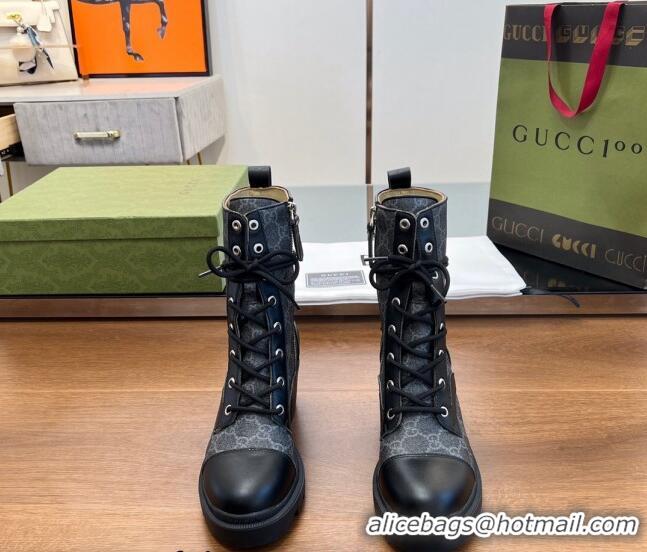 Duplicate Gucci GG Canvas Lace-up Ankle Boot Black 120239