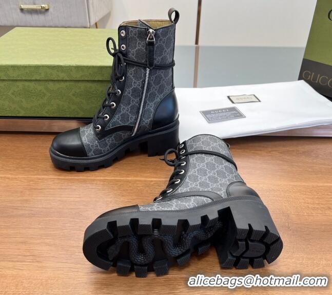 Duplicate Gucci GG Canvas Lace-up Ankle Boot Black 120239