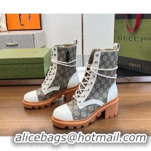 Good Product Gucci GG Canvas Lace-up Ankle Boot Beige/White 120241