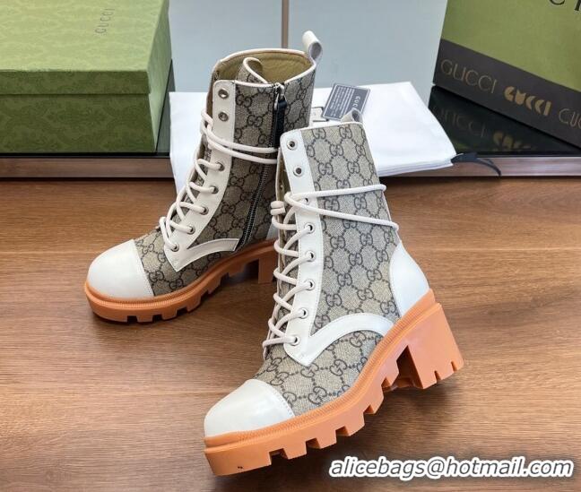 Good Product Gucci GG Canvas Lace-up Ankle Boot Beige/White 120241