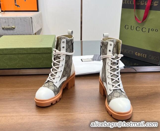 Good Product Gucci GG Canvas Lace-up Ankle Boot Beige/White 120241