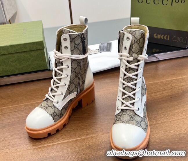 Good Product Gucci GG Canvas Lace-up Ankle Boot Beige/White 120241