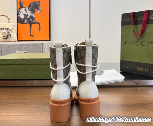 Good Product Gucci GG Canvas Lace-up Ankle Boot Beige/White 120241